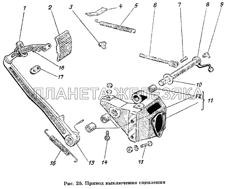 Привод выключения сцепления ГАЗ-53 А